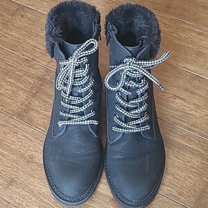 9W Black boots with faux fur cuff from Lane Bryant